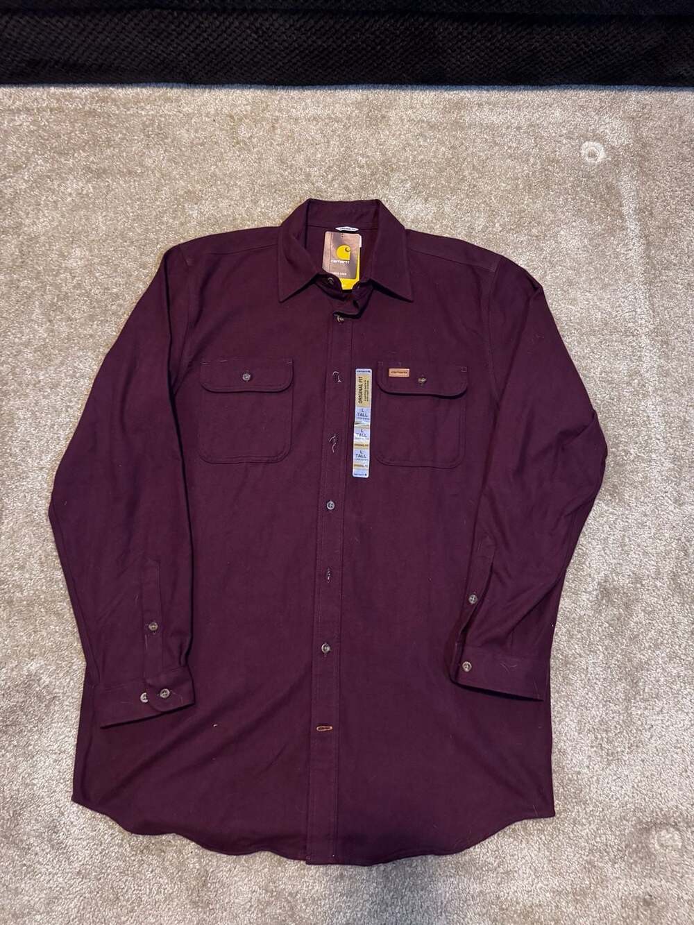 Carhartt Tall Long Sleeve Original Fit Burgundy Button Up